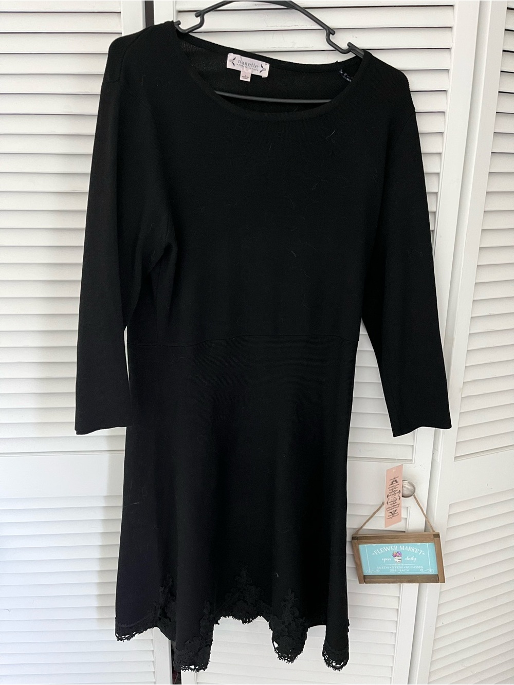 Nanette Lepore Black Long-Sleeve Dress with Lace Hem